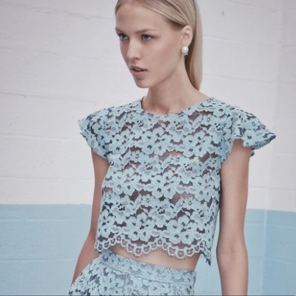 Alexis Blue tovi sheer lace crop top